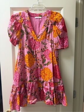 Karlie Pink Floral Puff Sleeve Tiered l Dress Size S